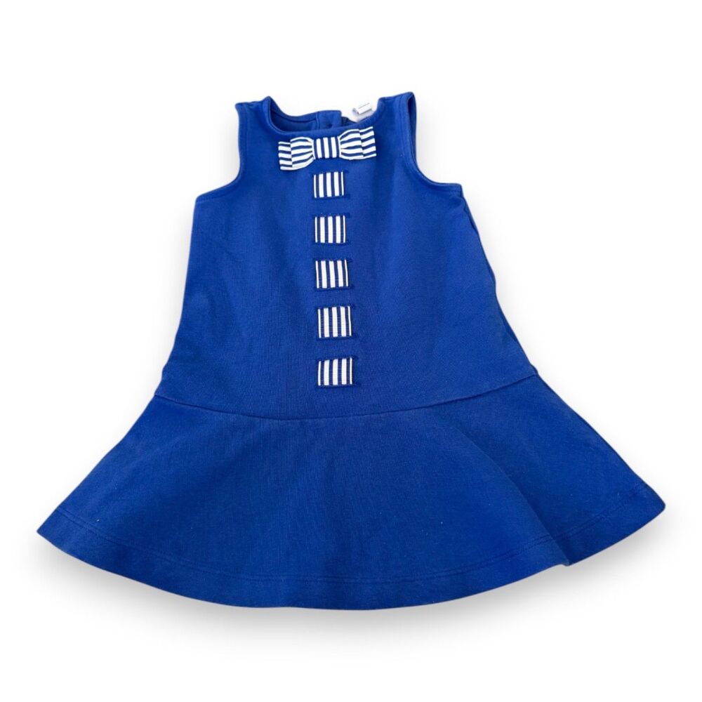 Janie and Jack Royal Blue Striped Bow Collared Sleeveless Dress 12-18 Months